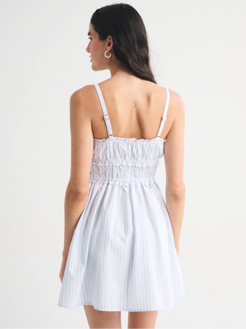 NWT Abercrombie Bra-Free Smocked Waist Blue Stripe Mini Dress - Picture 4 of 6